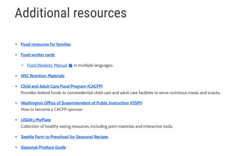 Nutrition and Food Safety Additional Resources