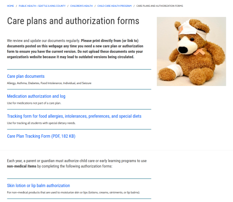 Care plans and authorization forms