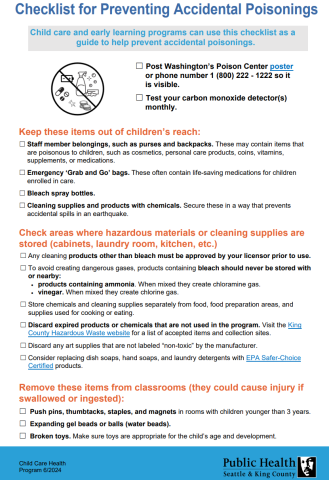 Checklist for Preventing Accidental Poisonings