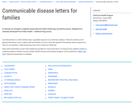 Communicable disease letters for families