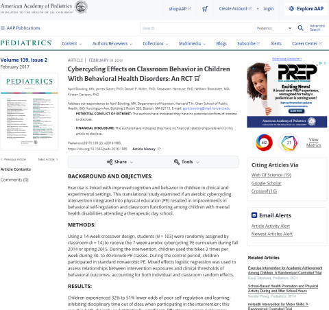 Cybercycling Effects on Classroom Behavior in Children with Behavioral Health Disorders