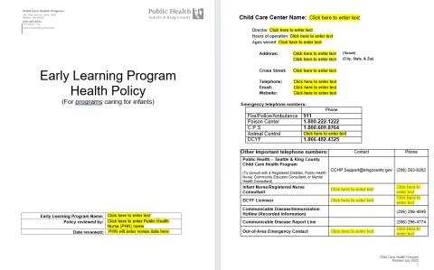 Early Learning Program Health Policy