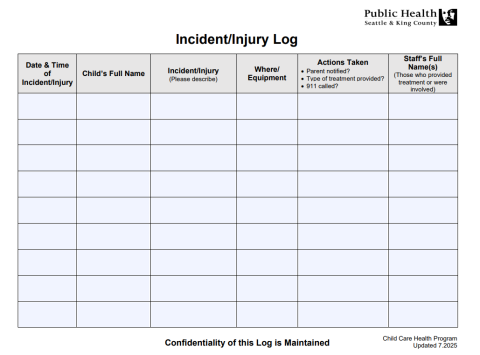 Incident/Injury Log