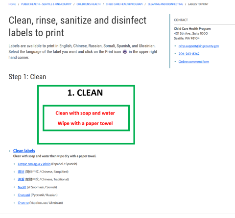 Clean, Rinse, Sanitize and Disinfect Labels to Print