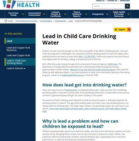 Lead in Child Care Drinking Water