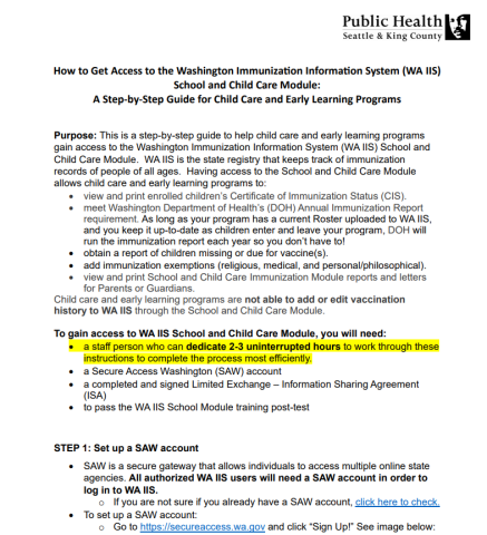 Vaccines for Child Cares/Early Learning