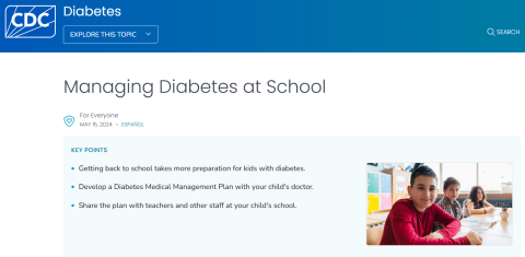 CDC Managing Diabetes at School